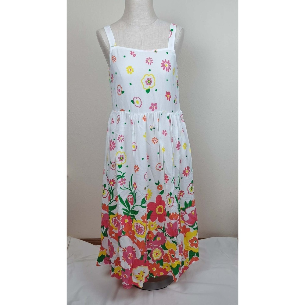 Mister Zimi Sophie Floral Print Midi Summer Dress White Meadow Size 10 Easter - Picture 2 of 10